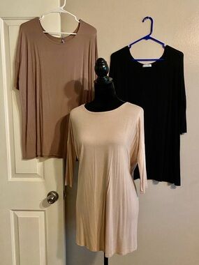 3-Pack Tunic Tops - Black, Mocha, Cream
